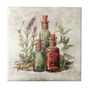 Carreau Herbes rustiques Bouteilles vintage Cottage Cérami