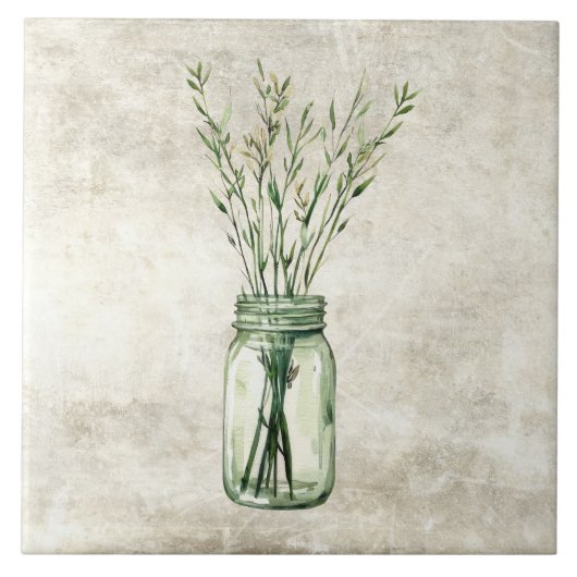 Carreau Herbes rustiques dans un pot vintage (Devant)