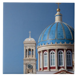 Carreau Hermoupolis, île de Syros, Grèce. Dôme bleu de