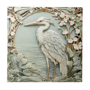 Carreau Heron Sea Bird Art Nouveau Faux relief Monnaie gau
