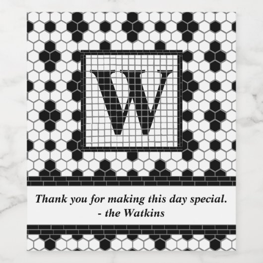 Carreau hexagonale Imprimer Monogramme Étiquette à (Étiquettes simples)