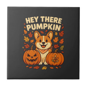 Carreau Hey There Citrouille Corgi Halloween Citrouilles A