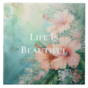 Carreau Hibiscus blanc de pêche tropicale Floral