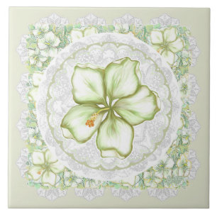 Carreau Hibiscus & dentelle BLANC