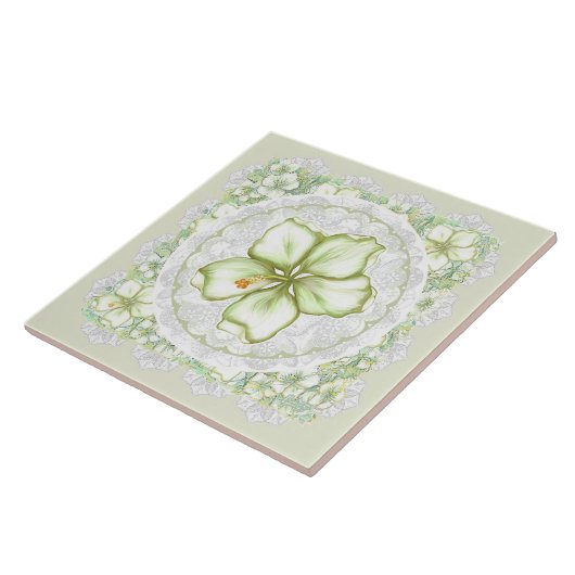 Carreau Hibiscus & dentelle BLANC (Côté)