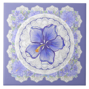 Carreau Hibiscus & dentelle BLEU