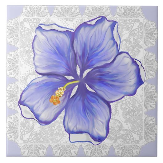 Carreau Hibiscus & dentelle BLEU (Devant)