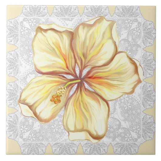 Carreau Hibiscus & dentelle JAUNE (Devant)