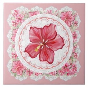 Carreau Hibiscus & dentelle RED