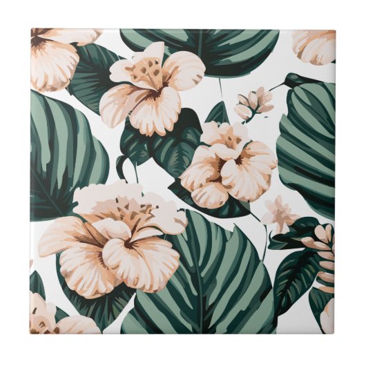 Carreau hibiscus feuille de Monstera (Devant)