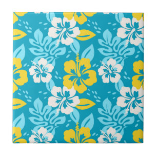 Carreau Hibiscus hawaïen bleu motif floral
