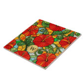 Carreau Hibiscus Or Rouge Faux Vitrail Monogramme (Côté)