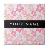 Carreau Hibiscus Rose, Fleurs Roses, Votre Nom (Devant)