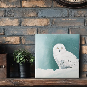 Carreau Hibou blanc ciel arctique hiver neige sarcelle