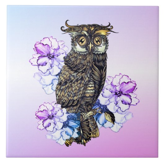 Carreau Hibou Brun Fleurs Violettes (Devant)