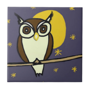 Carreau Hibou contre le ciel nocturne