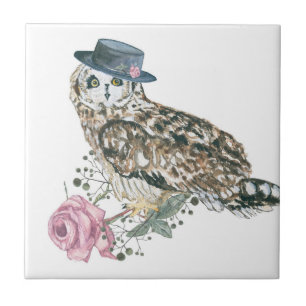 Carreau Hibou d'aquarelle