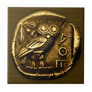Carreau Hibou sur la pièce de monnaie du grec ancien