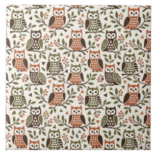Carreau Hiboux Fantaisistes dans les Branches - Motif Cosy