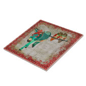 Carreau Hiboux roses et tuile azurée rouge d'âne (Côté)