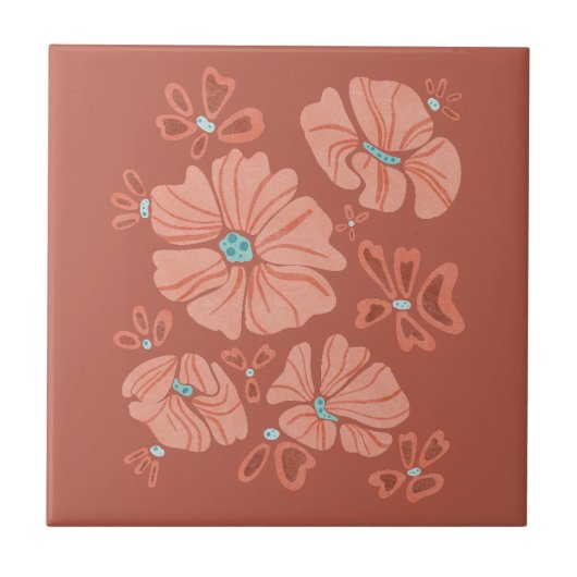Carreau Hippie Blooms : Artwork Abstrait Red Flower Power (Devant)