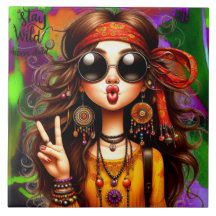 Hippie Quirky Girl Moon Carrelage céramique pour e