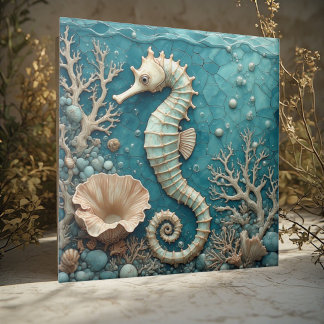 Carreau Hippocampe côtier de luxe Océan Corail Perle Aquab