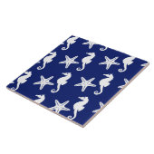 Carreau Hippocampe et étoiles de mer - bleu marine et (Côté)