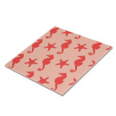 Carreau Hippocampe et étoiles de mer - nuances de corail o (Côté)