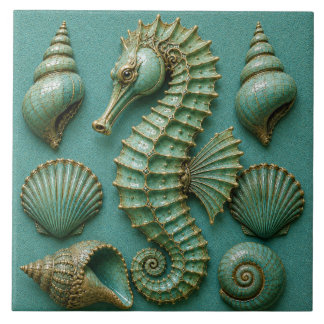 Carreau Hippocampe Turquoise et Décoration Côtière de Coqu