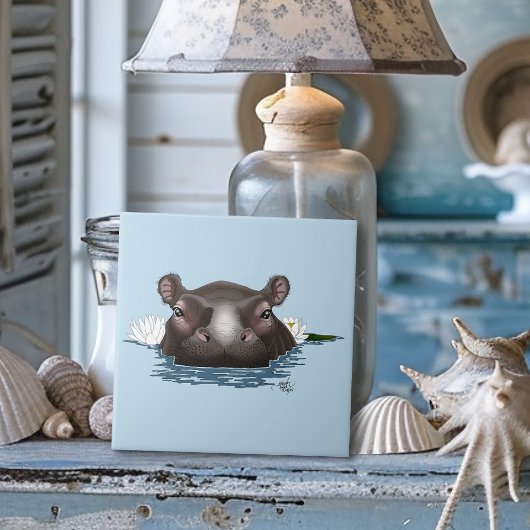 Carreau Hippopotame Lotus Blanc Bleu