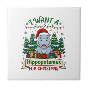Carreau Hippopotame Noël Hippo Chapeau de Père Noël Arbres