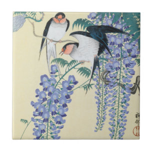 Carreau Hirondelles et glycine par Ohara Koson