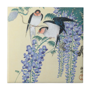 Carreau Hirondelles et glycines par Ohara Koson