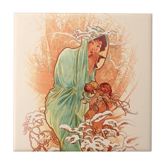 Carreau Hiver - Alphonse Mucha Art Nouveau (Devant)