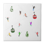 Carreau Hiver Downhill Skieurs aériens Motif de ski<br><div class="desc">Décorez votre espace avec du carrelage en céramique à thème de ski. Design motif moderne à thème hivernal avec skieurs sur les pistes de ski alpin parmi les sapins enneigés dans les Alpes. Les skieurs freeride portent des combinaisons de ski rétro vintages et colorées, descendent en ski avec des skis...</div>