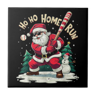 Carreau Ho Ho Home Run Père Noël Vintage Jouant au Basebal