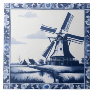 Carreau Holland Pays-Bas Windmill Delft Blue and White
