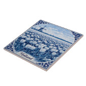 Carreau Holland tulips Delft Blue style ceramic tile (Côté)