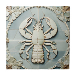 Carreau Homard de mer Art Nouveau Faux Relief Mint Océan