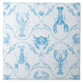 Carreau Homard et crabes préppy côtiers en bleu clair (Devant)