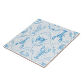 Carreau Homard et crabes préppy côtiers en bleu clair (Côté)