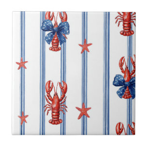 Carreau Homard Rouge Blanc Bleu Étoiles Patriotiques (3)