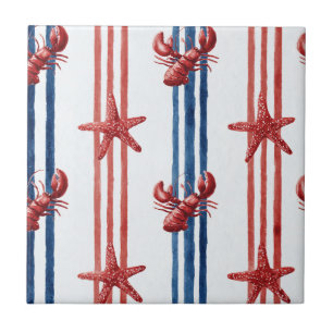Carreau Homard Rouge Blanc Bleu Étoiles Patriotiques (5)