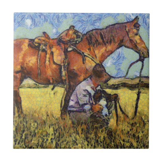 Carreau Homme, cheval et chien (Devant)