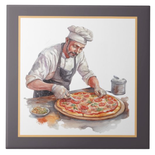 Carreau Homme cool faisant de la pizza maison artisanat (Devant)