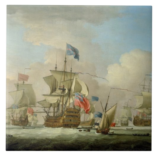 Carreau Homme-de-Guerre britannique et un sloop, c.1720-30 (Devant)