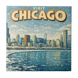 Carreau Horizon de Chicago et lac Michigan en hiver 