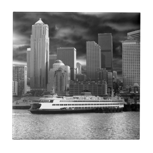 Carreau horizon de Seattle noir et blanc (Devant)