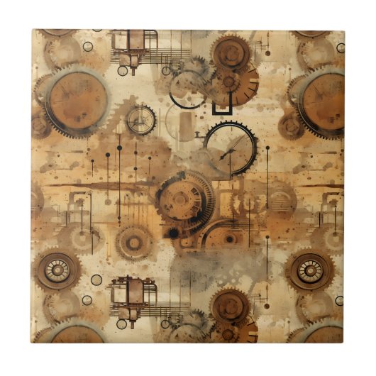 Carreau Horloge Grunge Rustique Steampunk (Devant)